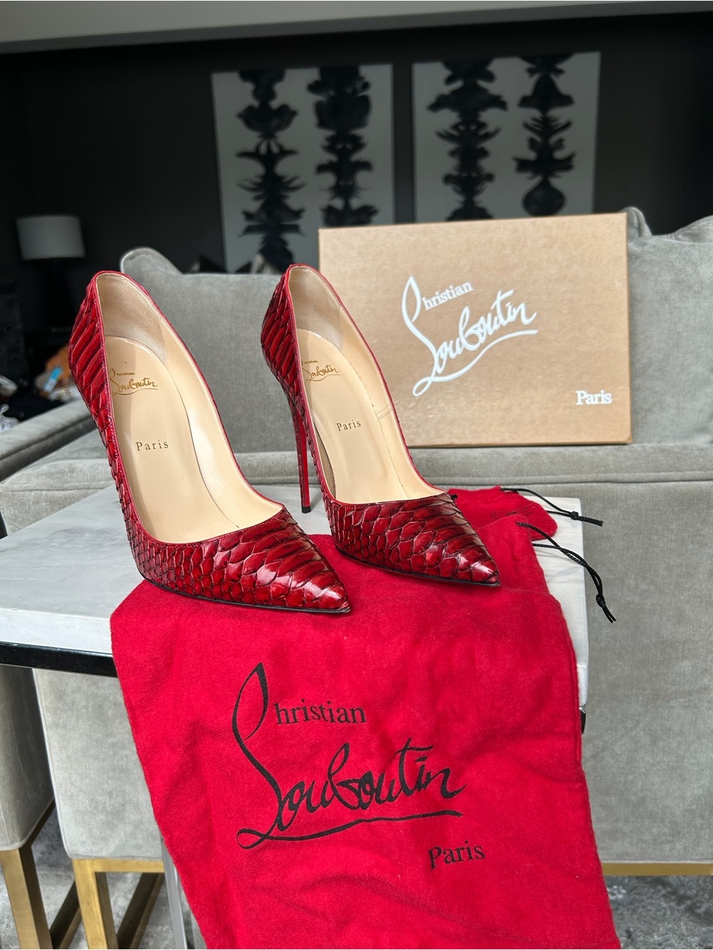 Christian Louboutin Red Python Pointed Toe Stilettos